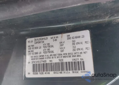 2001 Dodge Ram 1500 St from USA, damaged, VIN 1B7HC16Y61S774028